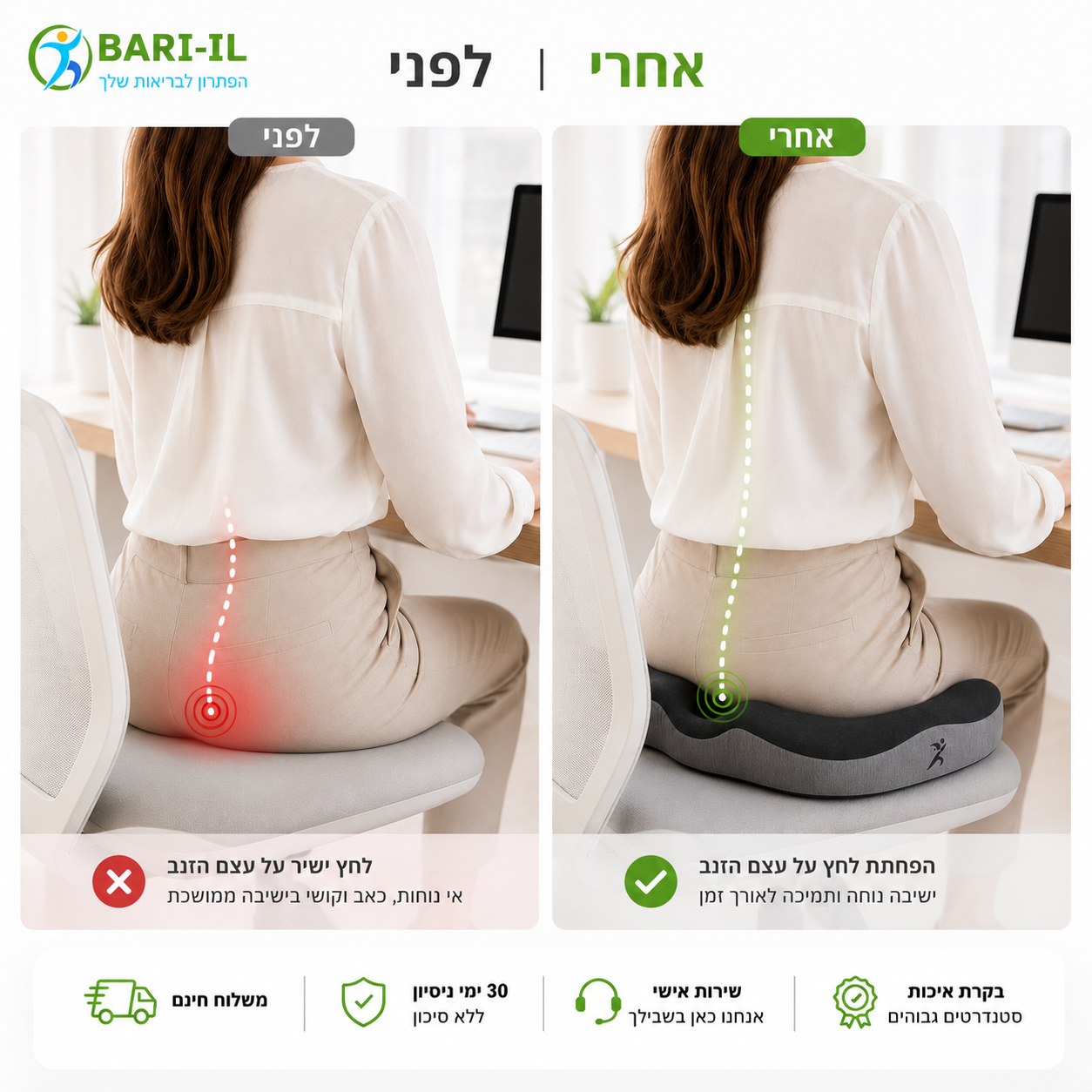 Bari-il Cloud-Seat | כרית ישיבה אורתופדית לשחרור לחץ מעצם הזנב והאגן