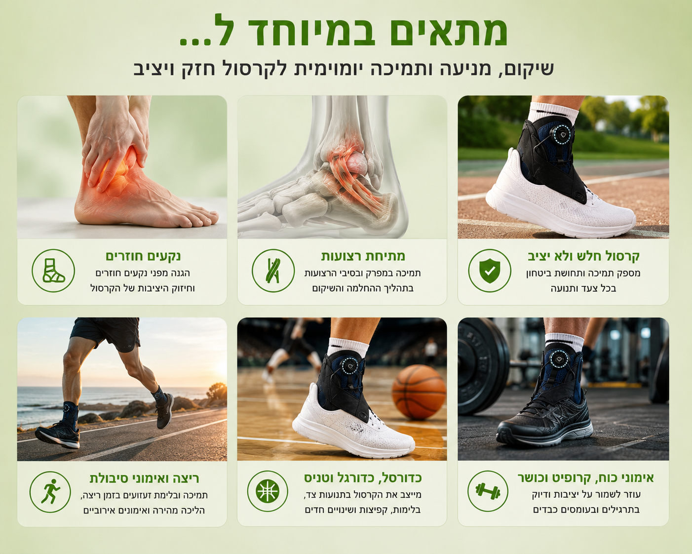 Bari-il Ankle-Fix Pro | מייצב קרסול מקצועי עם מנגנון הידוק מהיר ומייצבים צידיים לנקעים ושיקום