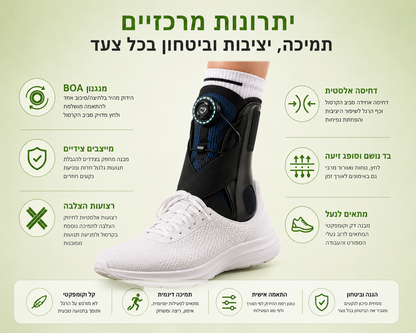 Bari-il Ankle-Fix Pro | מייצב קרסול מקצועי עם מנגנון הידוק מהיר ומייצבים צידיים לנקעים ושיקום